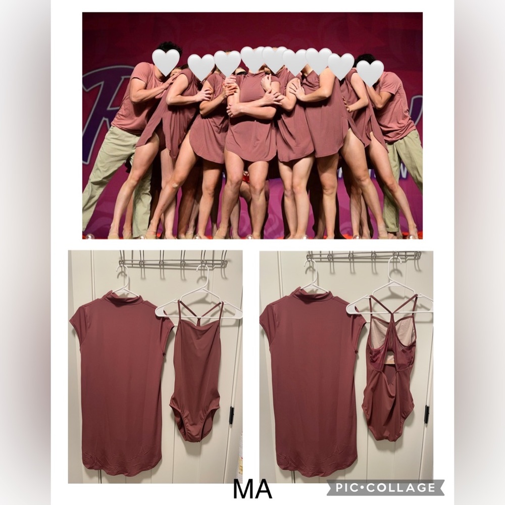 Two piece contemporary set, tunic and leo, Balera - Medium Adult - raisin color.